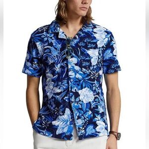 POLO Ralph Lauren Terry Hawaiian Floral Camp Shirt Short Sleeve Men's L Blue